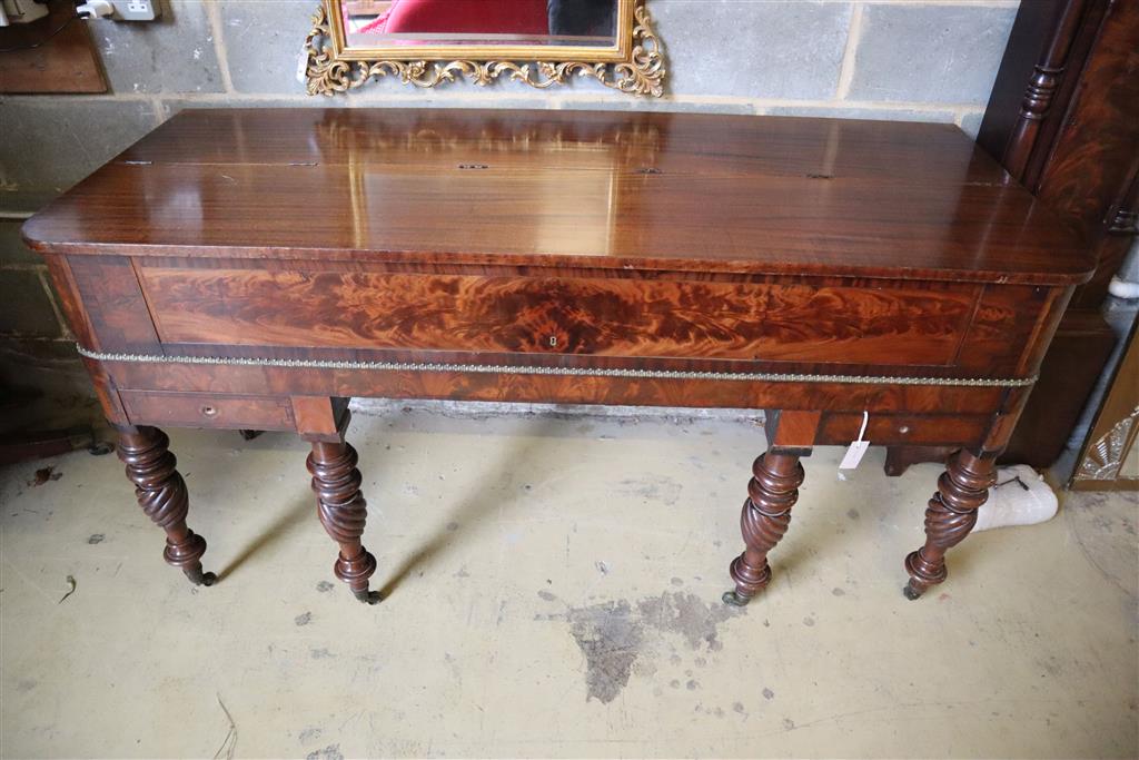 A Regency banded mahogany converted square piano, by Loud and Brothers, Philadelphia, width 174cm, depth 68cm, height 91cm